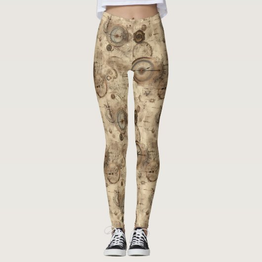 Grunge rustieke Steampunk klok (11) Leggings (Voorkant)