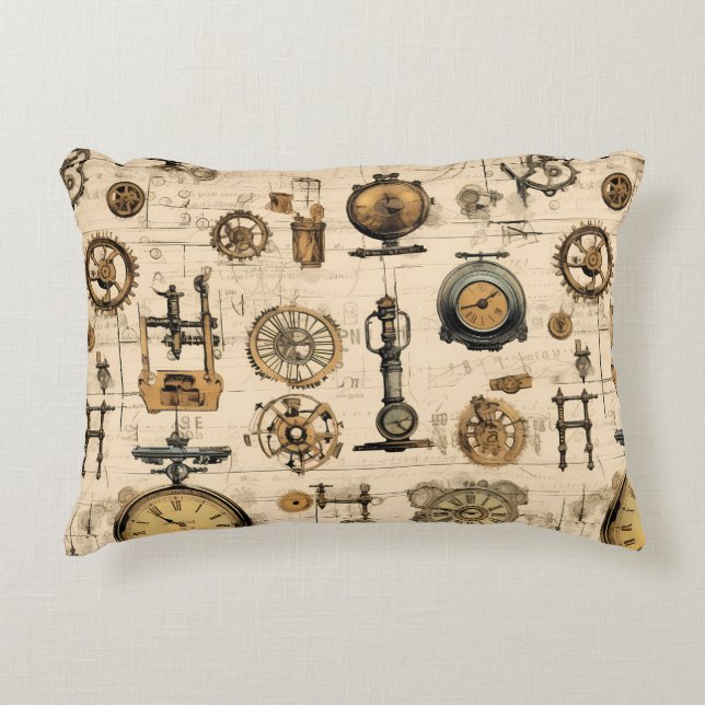 Grunge rustieke Steampunk klok (13) Accent Kussen (Voorkant)