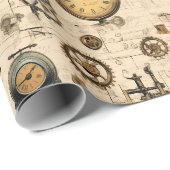 Grunge rustieke Steampunk klok (13) Cadeaupapier (Rol Hoek)