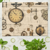 Grunge rustieke Steampunk klok (13) Theedoek (Gevouwen)