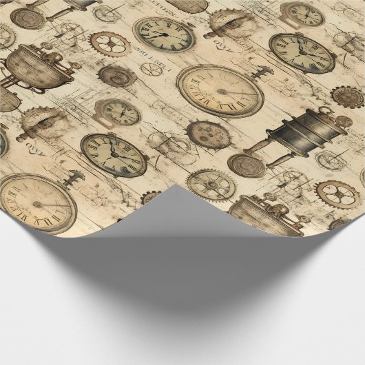 Grunge rustieke Steampunk klok (14) Cadeaupapier (Hoek)