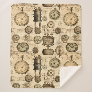 Grunge rustieke Steampunk klok (14) Sherpa Deken