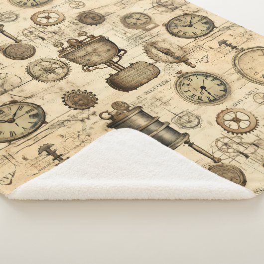 Grunge rustieke Steampunk klok (14) Sherpa Deken (3/4)