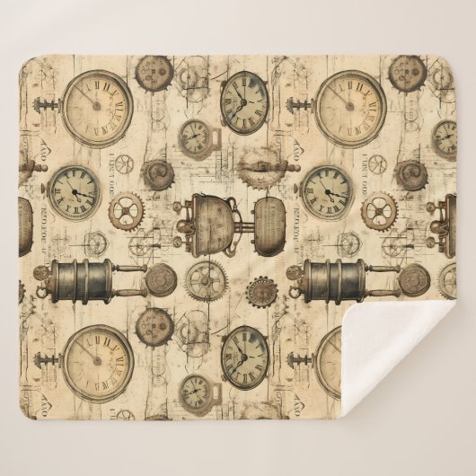 Grunge rustieke Steampunk klok (14) Sherpa Deken (Voorkant (horizontaal))
