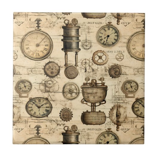 Grunge rustieke Steampunk klok (14) Tegeltje (Voorkant)