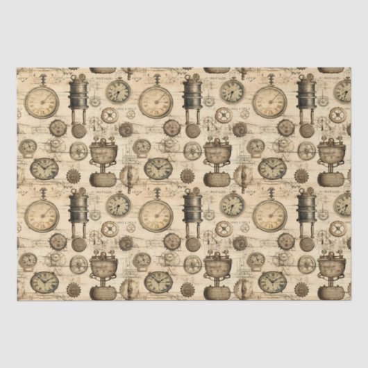 Grunge rustieke Steampunk klok (14) Tissuepapier (Voorkant)