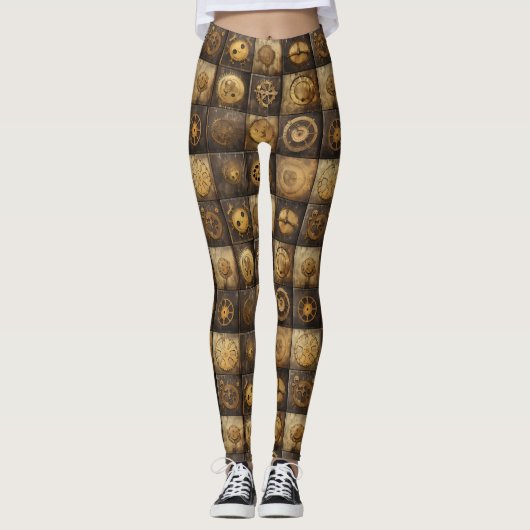 Grunge rustieke Steampunk klok (15) Leggings (Voorkant)
