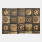 Grunge rustieke Steampunk klok (15) Theedoek (Horizontaal)