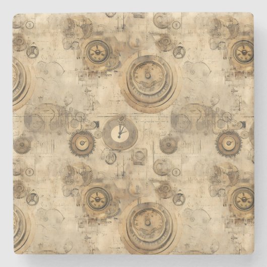 Grunge Rustieke Steampunk Klok (2) Stenen Onderzetter (Voorkant)