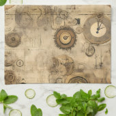 Grunge Rustieke Steampunk Klok (2) Theedoek (Gevouwen)