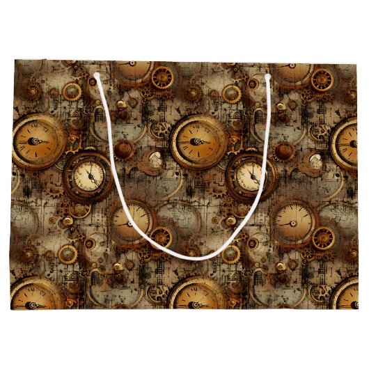 Grunge Rustieke Steampunk Klok (3) Groot Cadeauzakje (Achterkant)