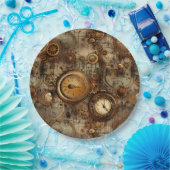 Grunge Rustieke Steampunk Klok (3) Papieren Bordje (Feest)