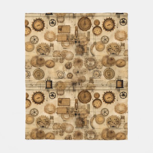 Grunge rustieke Steampunk klok (4) Fleece Deken (Voorkant)
