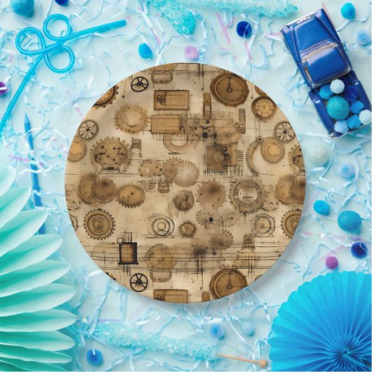 Grunge rustieke Steampunk klok (4) Papieren Bordje (Feest)