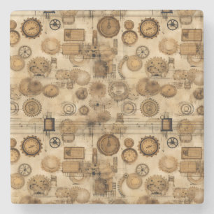 Grunge rustieke Steampunk klok (4) Stenen Onderzetter