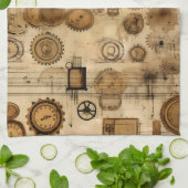 Grunge rustieke Steampunk klok (4) Theedoek (Gevouwen)