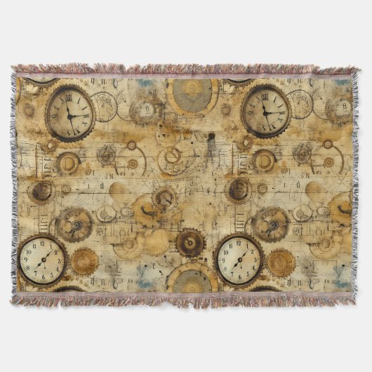 Grunge Rustieke Steampunk Klok (5) Deken (Voorkant)