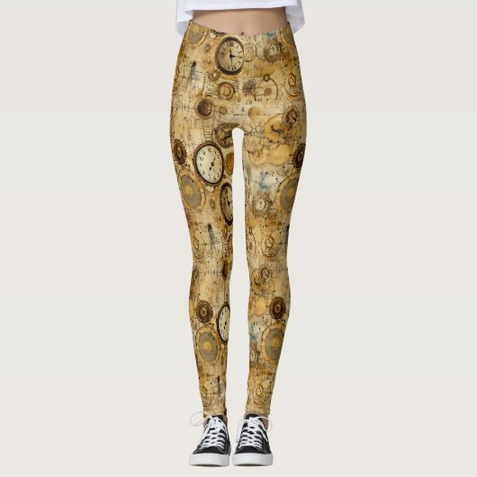 Grunge Rustieke Steampunk Klok (5) Leggings (Voorkant)