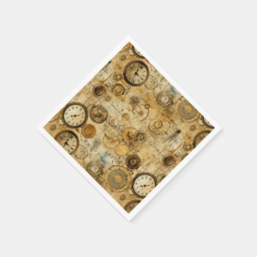 Grunge Rustieke Steampunk Klok (5) Servet (Hoek)