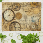 Grunge Rustieke Steampunk Klok (5) Theedoek (Gevouwen)