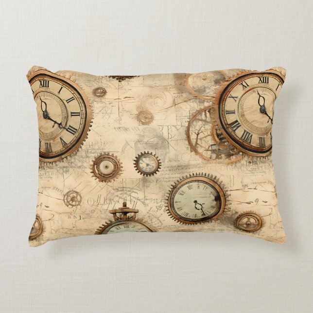 Grunge rustieke Steampunk klok (6) Accent Kussen (Voorkant)