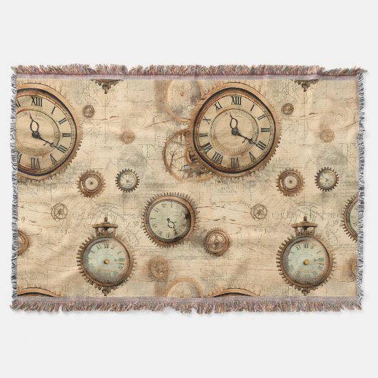 Grunge rustieke Steampunk klok (6) Deken (Voorkant)