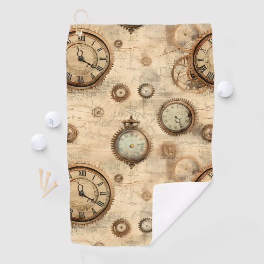 Grunge rustieke Steampunk klok (6) Golfhanddoek (Insitu)