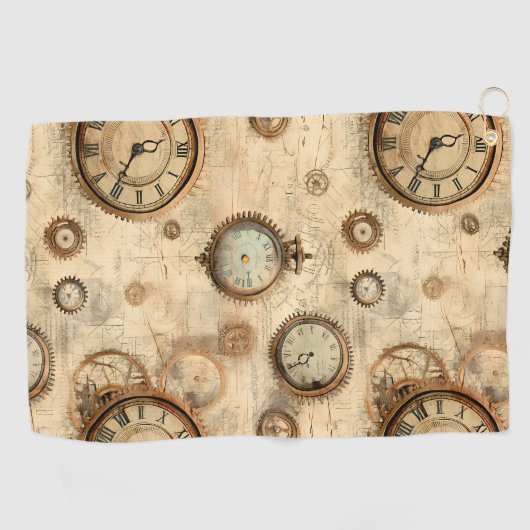 Grunge rustieke Steampunk klok (6) Golfhanddoek (Horizontaal)