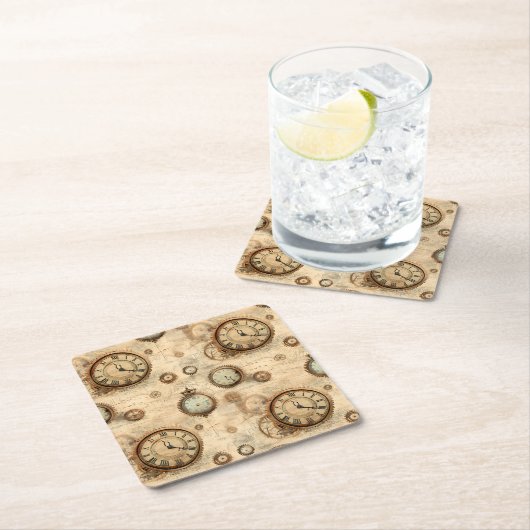 Grunge rustieke Steampunk klok (6) Kartonnen Onderzetters (Insitu)