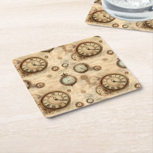 Grunge rustieke Steampunk klok (6) Kartonnen Onderzetters (Schuin)