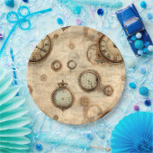 Grunge rustieke Steampunk klok (6) Papieren Bordje (Feest)