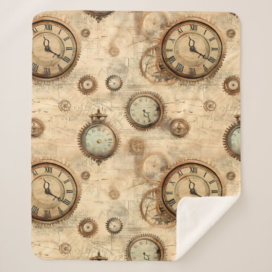 Grunge rustieke Steampunk klok (6) Sherpa Deken (Voorkant)