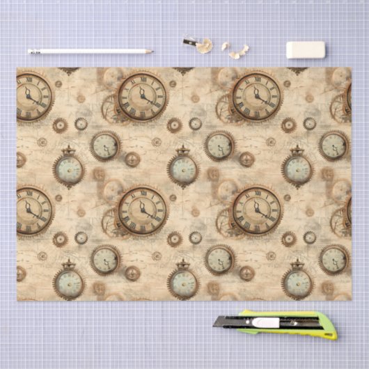 Grunge rustieke Steampunk klok (6) Tissuepapier (Craft)