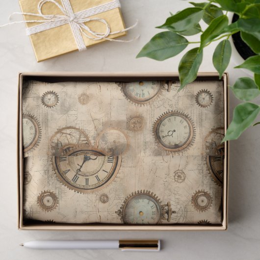 Grunge rustieke Steampunk klok (6) Tissuepapier (Geschenk)