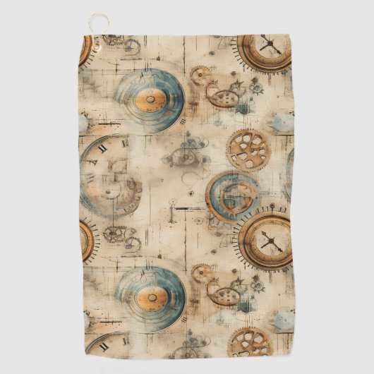 Grunge Rustieke Steampunk Klok (7) Golfhanddoek (Voorkant)