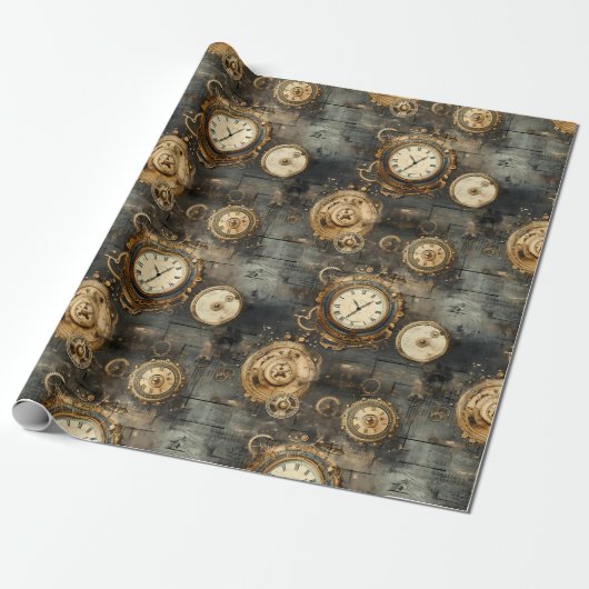 Grunge rustieke Steampunk klok (8) Cadeaupapier (Uitgerold)