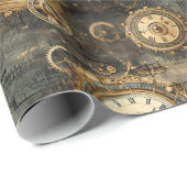 Grunge rustieke Steampunk klok (8) Cadeaupapier (Rol Hoek)