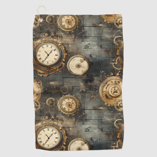 Grunge rustieke Steampunk klok (8) Golfhanddoek (Voorkant)