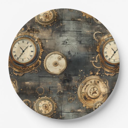 Grunge rustieke Steampunk klok (8) Papieren Bordje (Voorkant)