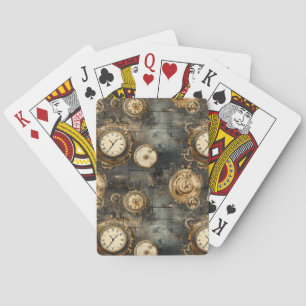 Grunge Rustieke Steampunk Klok (8) Pokerkaarten