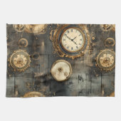 Grunge rustieke Steampunk klok (8) Theedoek (Horizontaal)