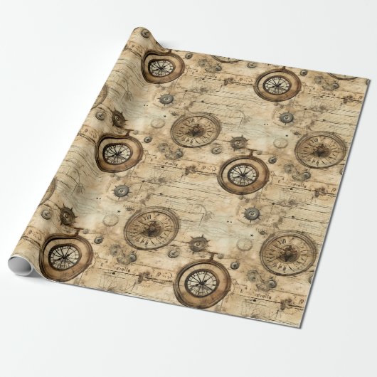 Grunge Rustieke Steampunk Klok (9) Cadeaupapier (Uitgerold)