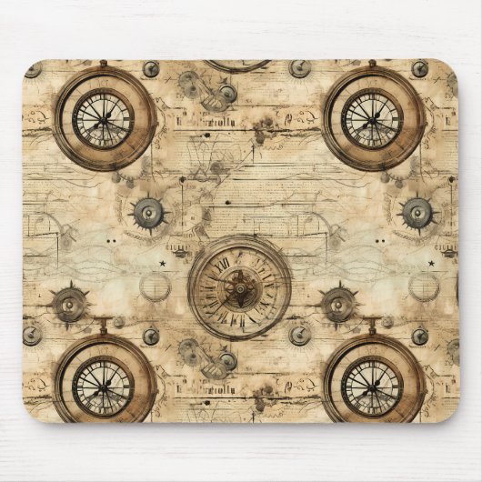 Grunge Rustieke Steampunk Klok (9) Muismat (Voorkant)