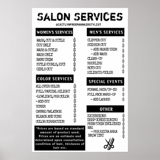 Grunge Salonmenu Poster (Voorkant)