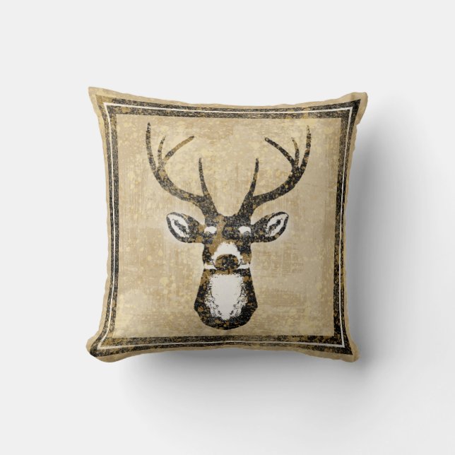 Grunge Sand Camo Buck Deer Pillow Kussen (Voorkant)