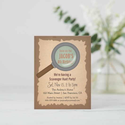 Grunge Scavenger Hunt Birthday Party Invitations Kaart (Staand voorkant)