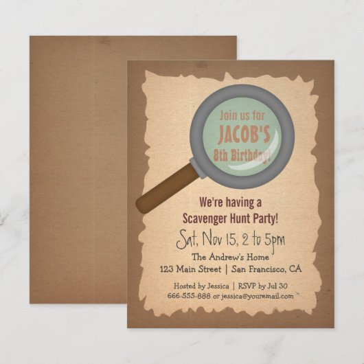 Grunge Scavenger Hunt Birthday Party Invitations Kaart (Voorkant / Achterkant)
