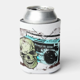 Grunge schedel luisteren naar een retro jaren 80 b blikjeskoeler