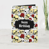 Grunge Schedels en Rozen Goth Verjaardag Kaart (Voorkant)