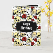 Grunge Schedels en Rozen Goth Verjaardag Kaart (Gele Bloem)